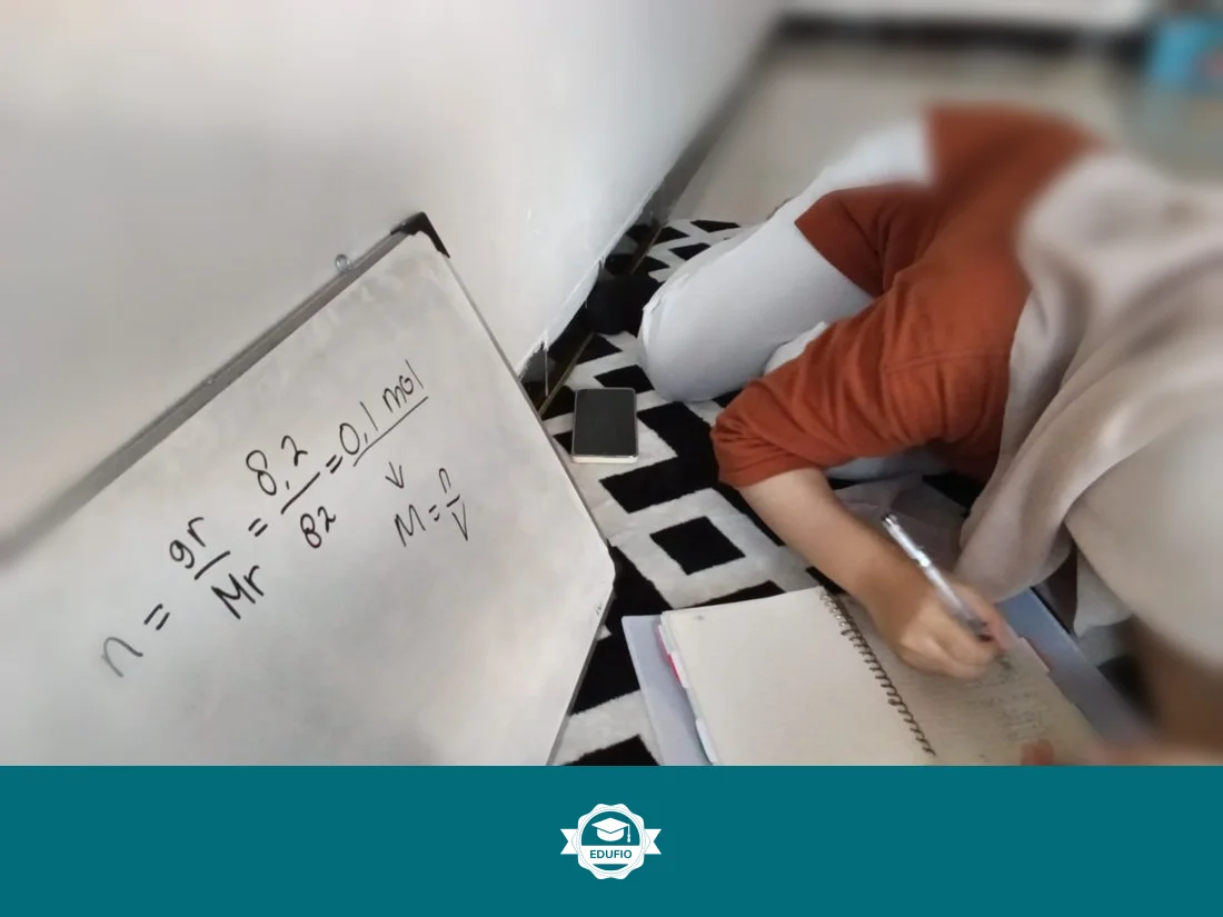Tutor Edufio mendampingi siswa di kelas les kimia Jogja